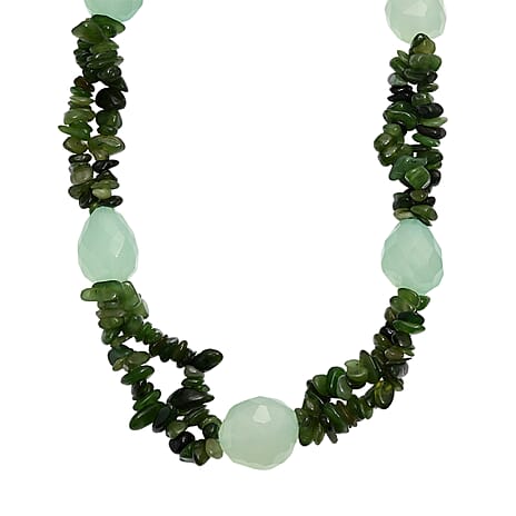 Nephrite & Chalcedony Necklace (Size - 20 - 1 Ext) in Platinum Overlay 525.00 Ct.