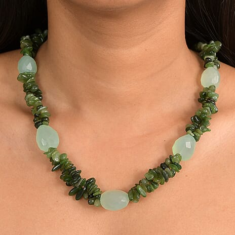 Nephrite & Chalcedony Necklace (Size - 20 - 1 Ext) in Platinum Overlay 525.00 Ct.