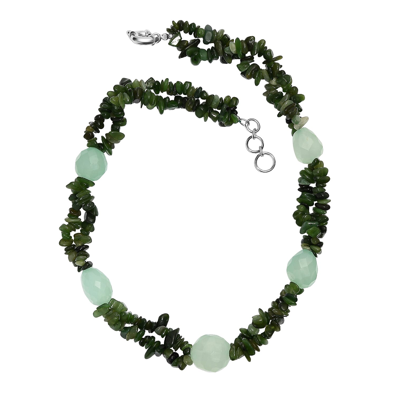 Nephrite & Chalcedony Necklace (Size - 20 - 1 Ext) in Platinum Overlay 525.00 Ct.