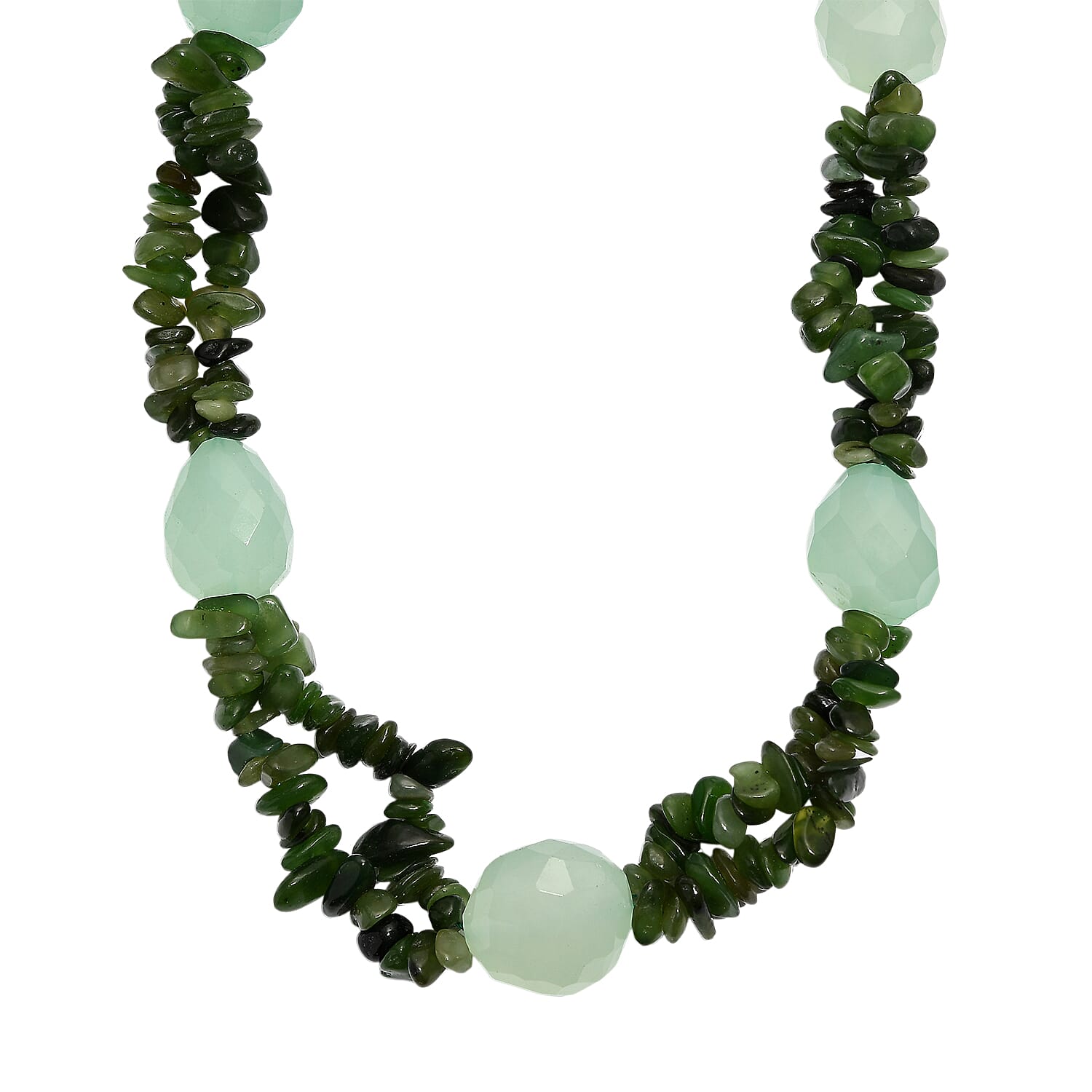 Nephrite & Chalcedony Necklace (Size - 20 - 1 Ext) in Platinum Overlay 525.00 Ct.