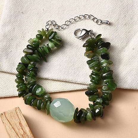 Nephrite & Chalcedony Beads Bracelet (Size 7.5 - 2 Ext) 190.00 Ct.