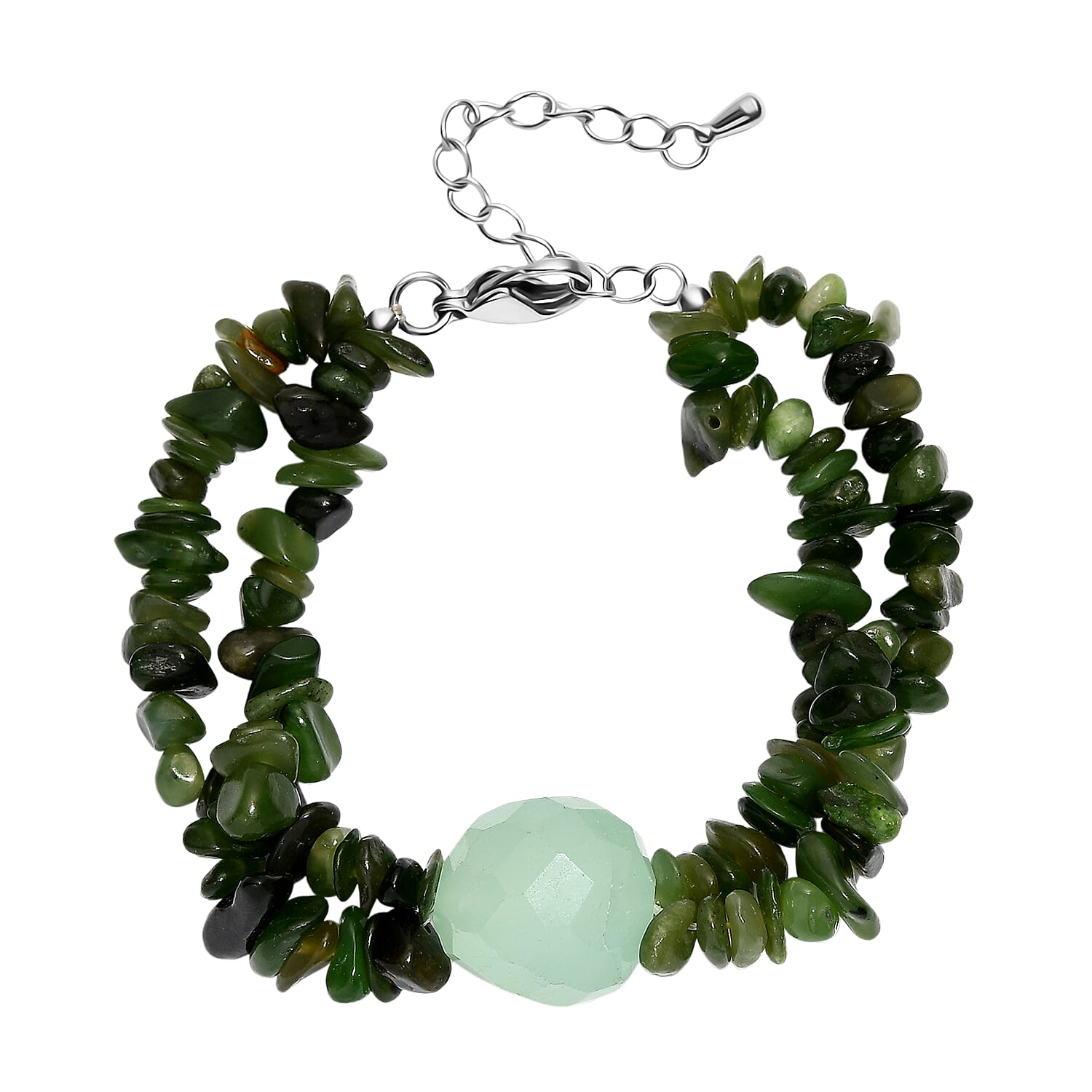 Nephrite & Chalcedony Beads Bracelet (Size 7.5 - 2 Ext) 190.00 Ct.