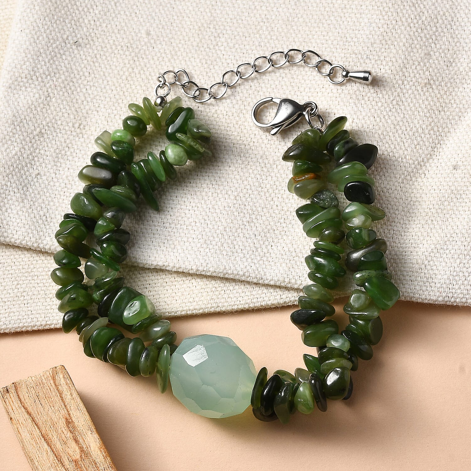 Nephrite & Chalcedony Beads Bracelet (Size 7.5 - 2 Ext) 190.00 Ct.