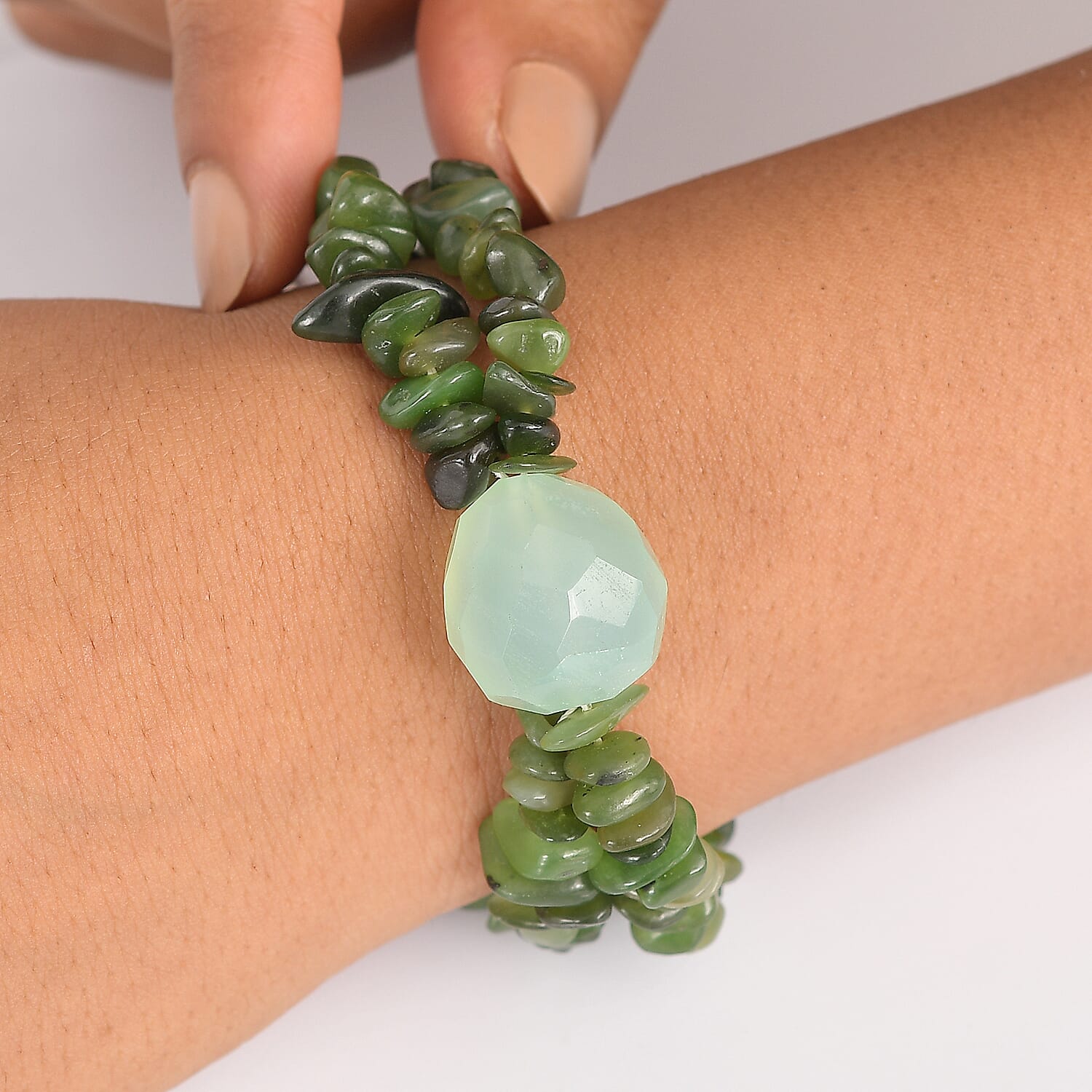 Nephrite & Chalcedony Beads Bracelet (Size 7.5 - 2 Ext) 190.00 Ct.