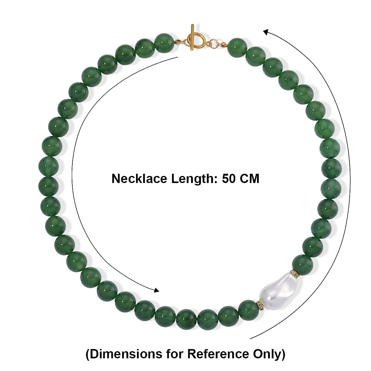 Green Onyx, White Cubic Zirconia & White Shell Pearl Beads Necklace (Size - 20) with T-Bar Clasp 425.00 Ct.