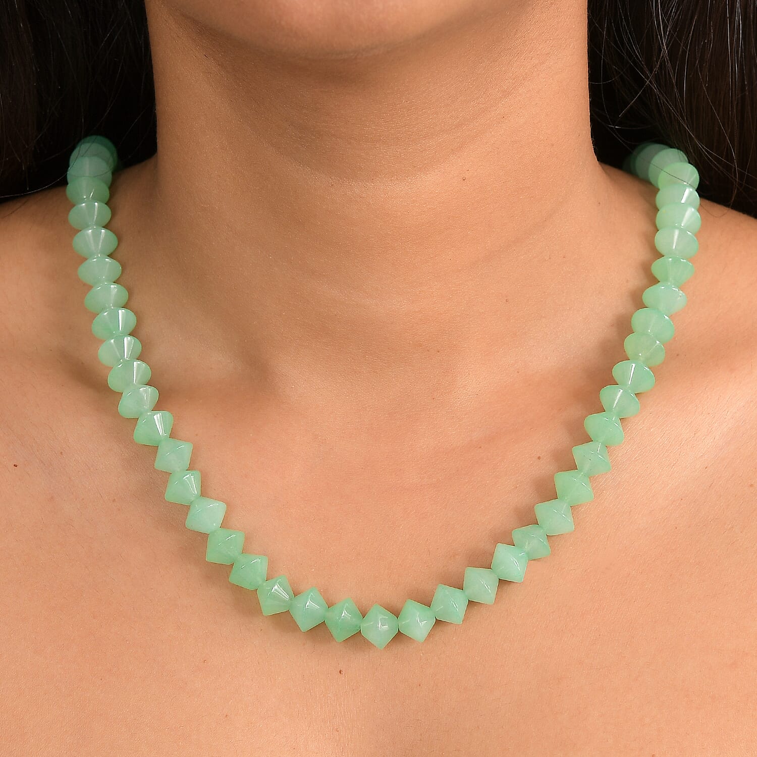 EverTrue Green Aventurine Necklace (Size 20 - 1 Ext) with Senorita Clasp in Platinum & Yellow Gold Tone 220.00 Ct.