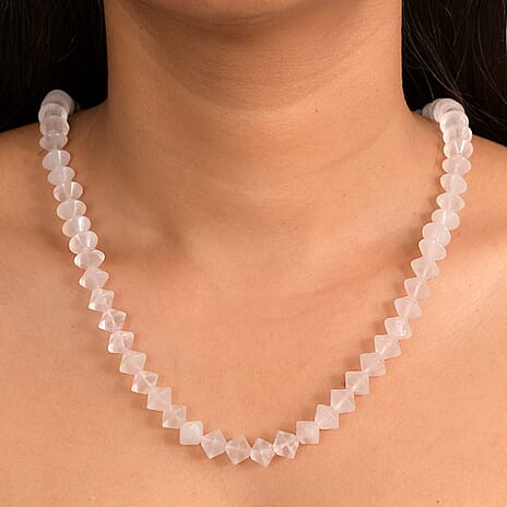 EverTrue Rose Quartz Necklace (Size 20 - 1 Ext) with Lobster Clasp in Platinum & Yellow Gold Tone 220.00 Ct.