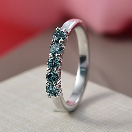Luxuriant Lab Grown Blue Diamond (VS-EF) Ring in Rhodium Overlay Sterling Silver 0.50 Ct.