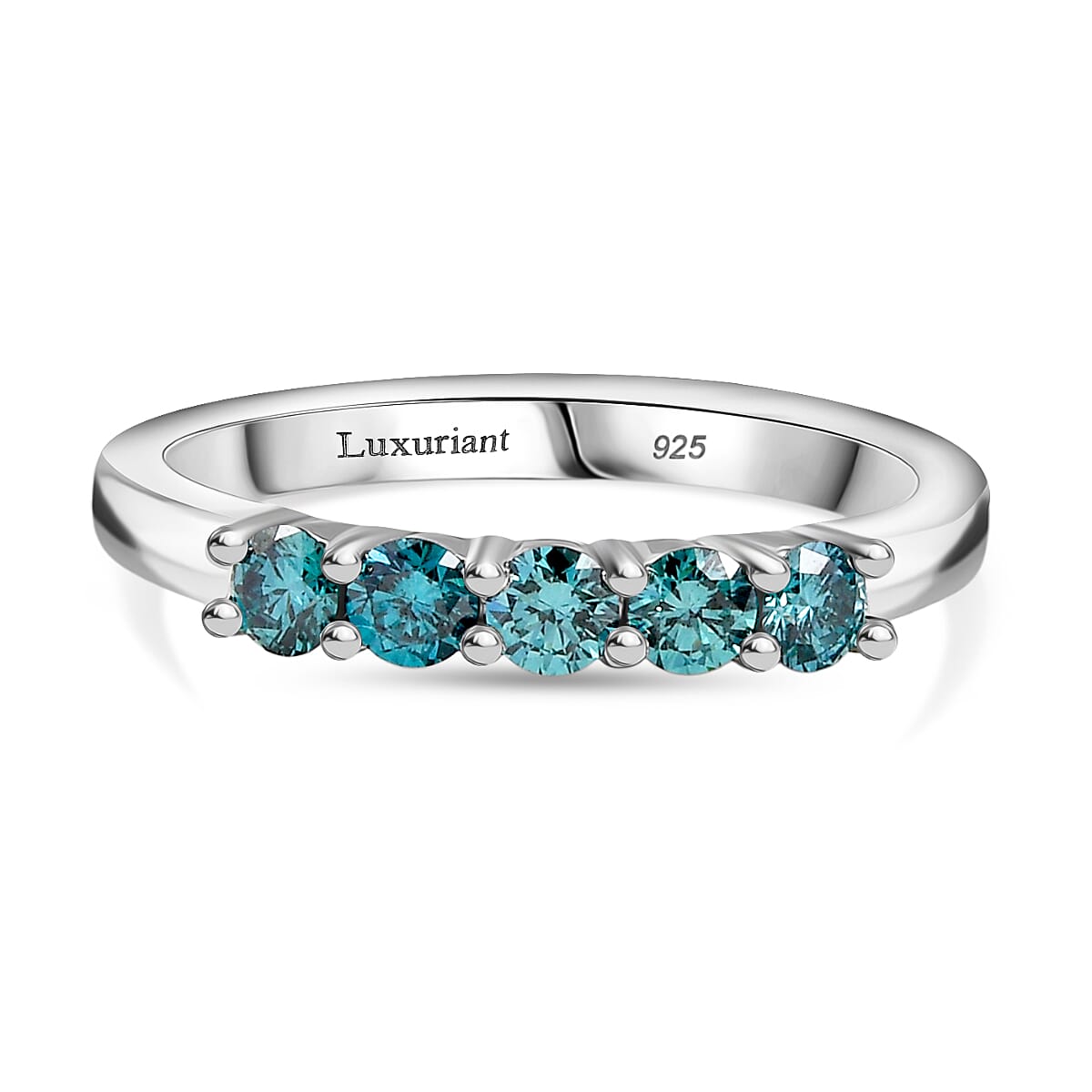 LUXURIANT 0.5 Ct. Lab Grown Blue Diamond 5-Stone Ring in Rhodium Overlay Sterling Silver (VS-EF)