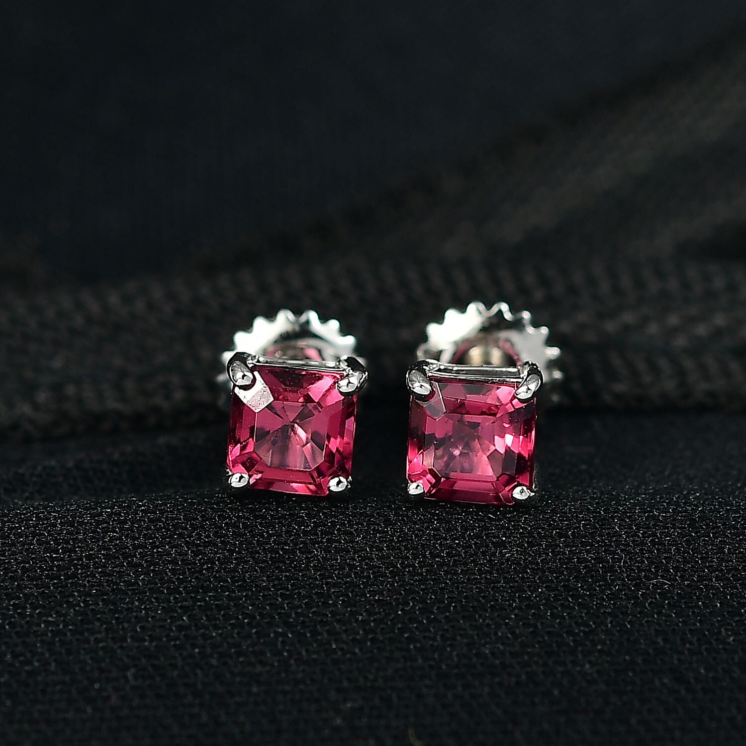 950 Platinum AAAA Rubellite Solitaire Stud Earring with Screw Back 1.39 Ct.