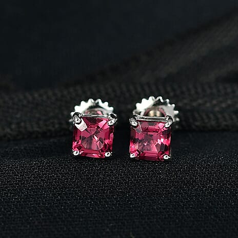 950 Platinum AAAA Rubellite Solitaire Stud Earring with Screw Back 1.39 Ct.