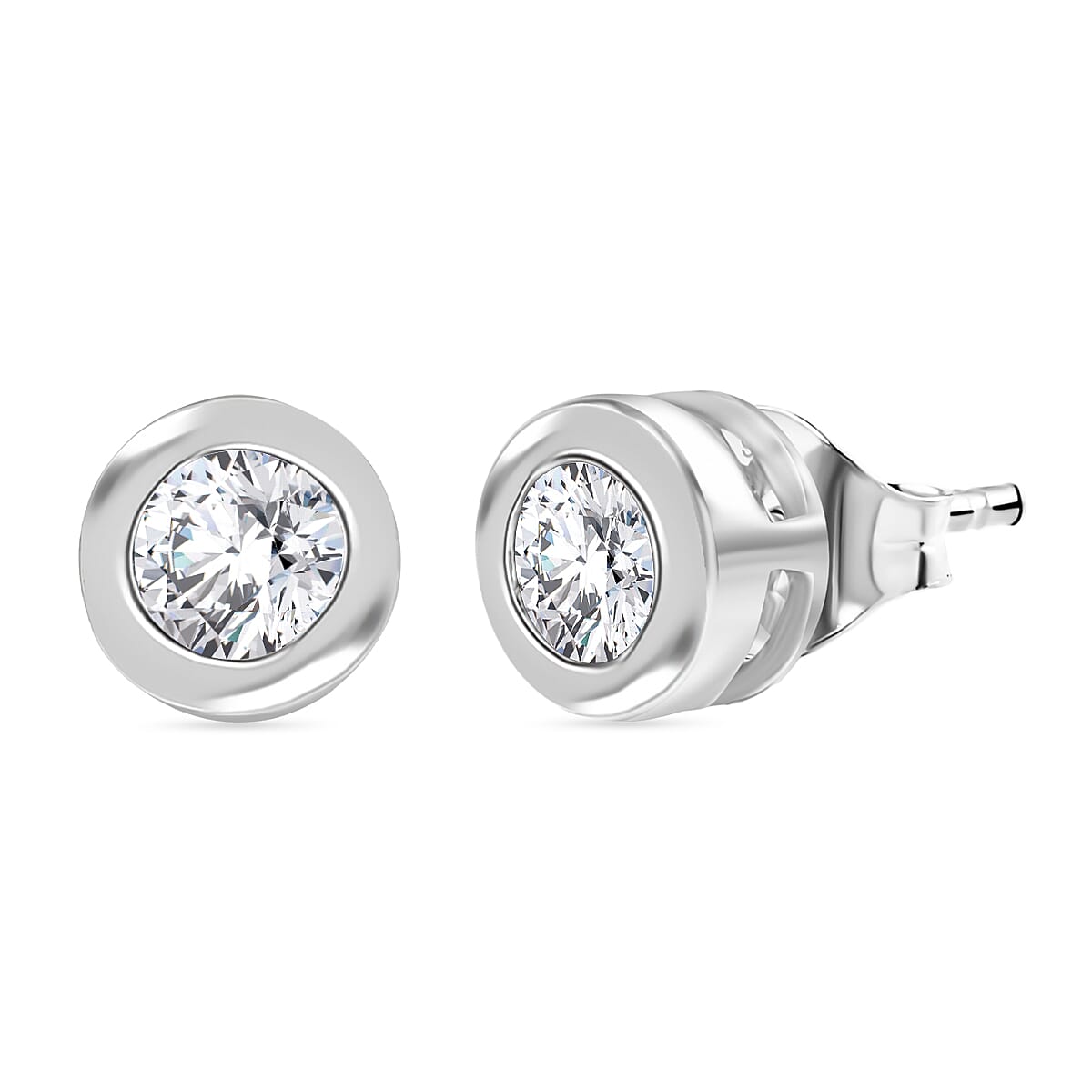 Luxuriant Lab Grown Diamond (SI-GH) Solitaire Stud Earring with Screw Back in Rhodium Overlay Sterling Silver 0.49 Ct.