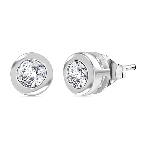 Luxuriant Lab Grown Diamond (SI-GH) Solitaire Stud Earring with Screw Back in Rhodium Overlay Sterling Silver 0.49 Ct.