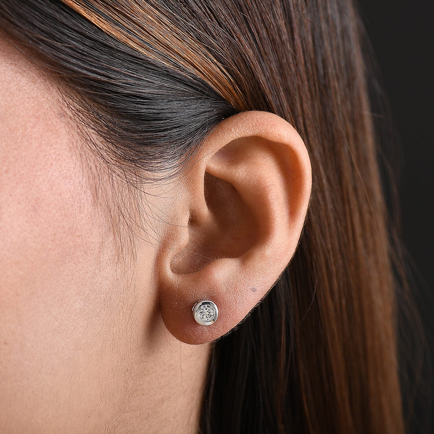 Luxuriant Lab Grown Diamond (SI-GH) Solitaire Stud Earring with Screw Back in Rhodium Overlay Sterling Silver 0.49 Ct.
