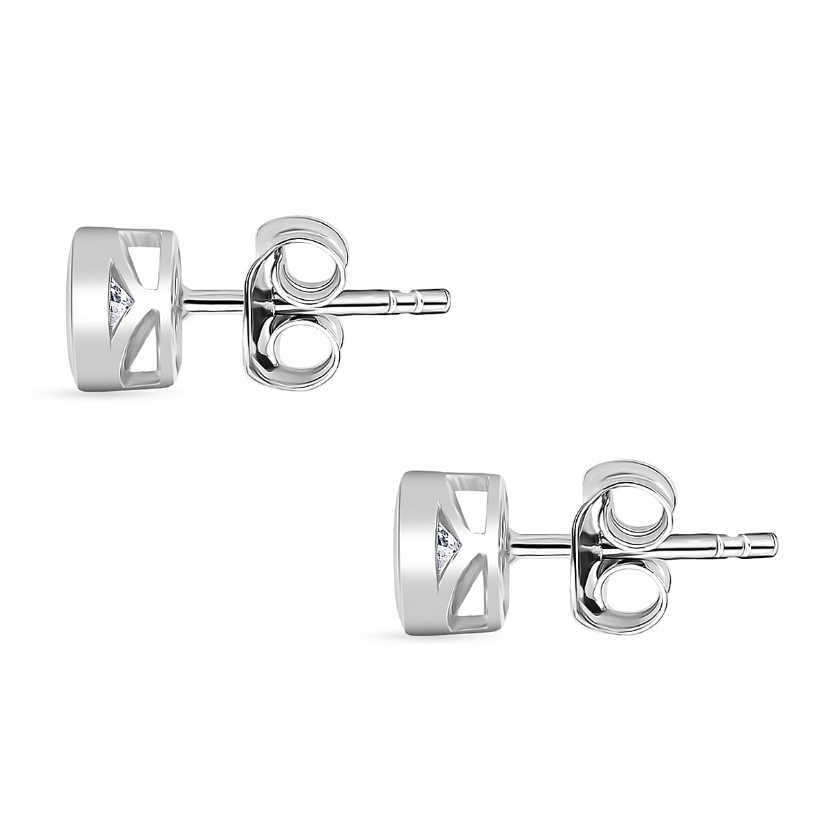 Luxuriant Lab Grown Diamond (SI-GH) Solitaire Stud Earring with Screw Back in Rhodium Overlay Sterling Silver 0.49 Ct.