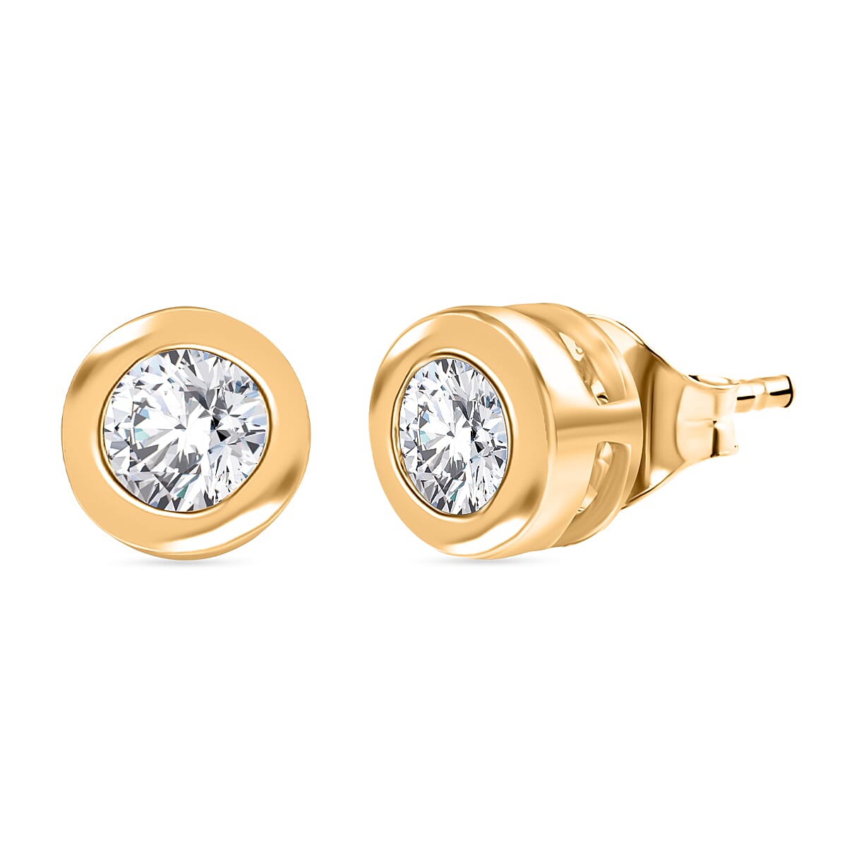 Luxuriant Lab Grown Diamond (SI-GH) Solitaire Stud Earring with Screw Back in 18K Vermeil Yellow Gold Plated Sterling Silver 0.49 Ct.