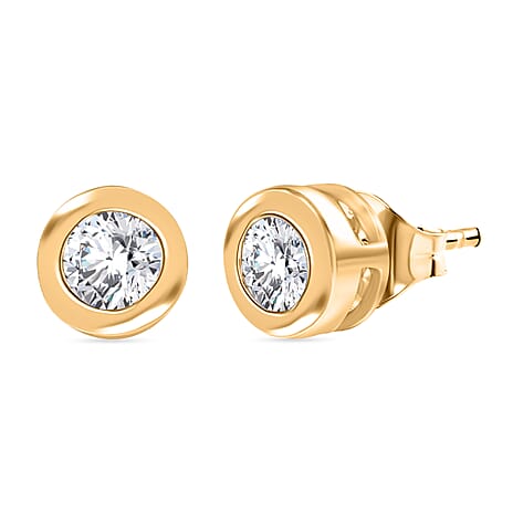Luxuriant Lab Grown Diamond (SI-GH) Solitaire Stud Earring with Screw Back in 18K Vermeil Yellow Gold Plated Sterling Silver 0.49 Ct.