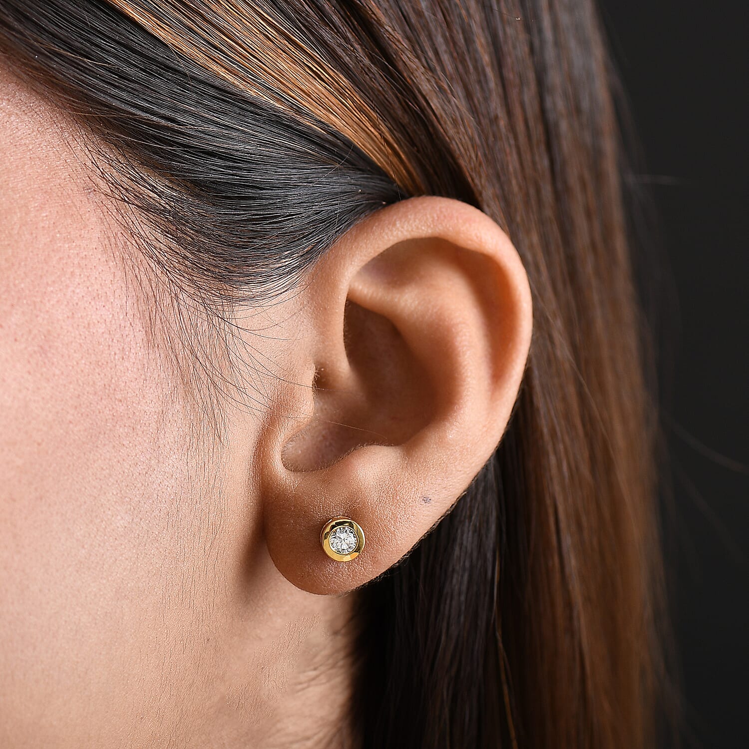 Luxuriant Lab Grown Diamond (SI-GH) Solitaire Stud Earring with Screw Back in 18K Vermeil Yellow Gold Plated Sterling Silver 0.49 Ct.