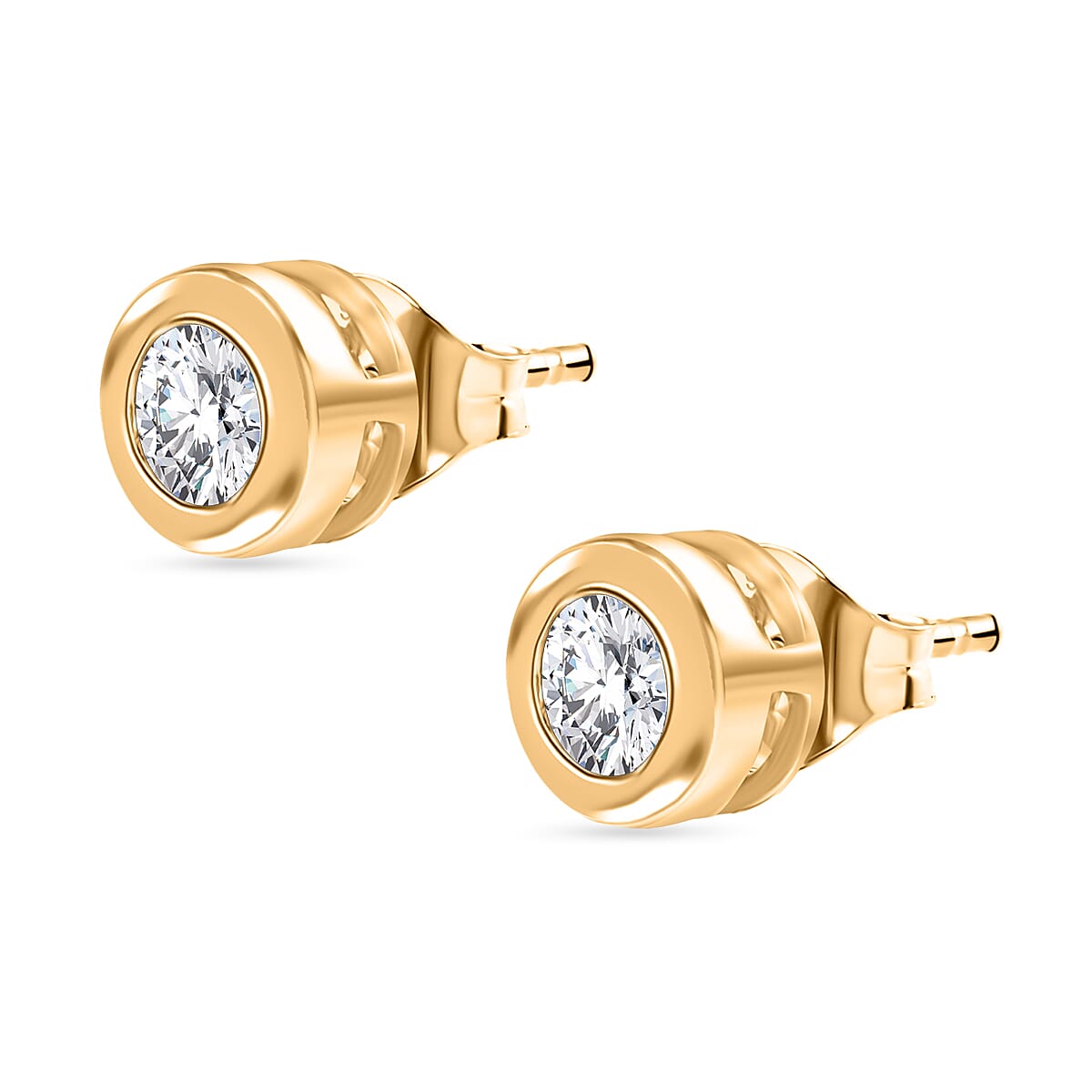 Luxuriant Lab Grown Diamond (SI-GH) Solitaire Stud Earring with Screw Back in 18K Vermeil Yellow Gold Plated Sterling Silver 0.49 Ct.