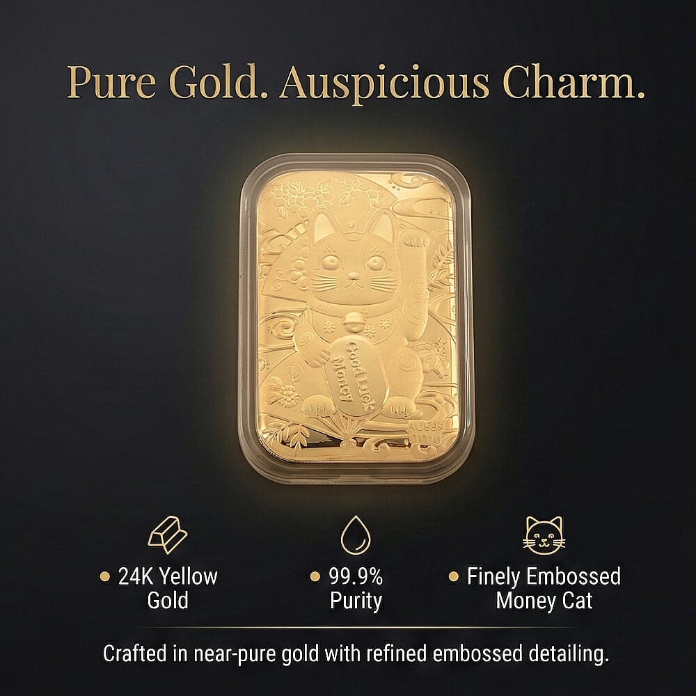 Black Friday Deal- 24K Yellow Gold Embossed Money Cat Collectable