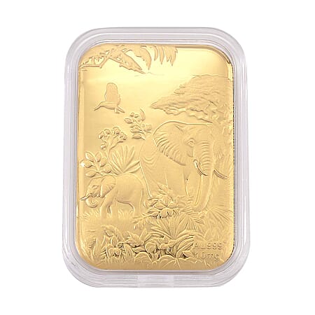 24K Yellow Gold (99.99% Purity) Elephant Family Embossed Collectable (39.80 x 25.65 MM)