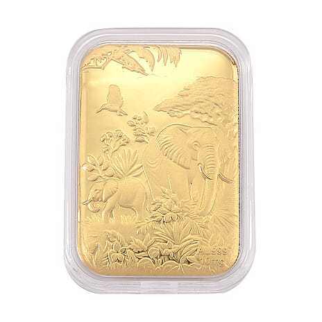 24K (99.99% Purity) Yellow Gold Embossed Elephant Family Collectable (39.80 x 25.65 MM)