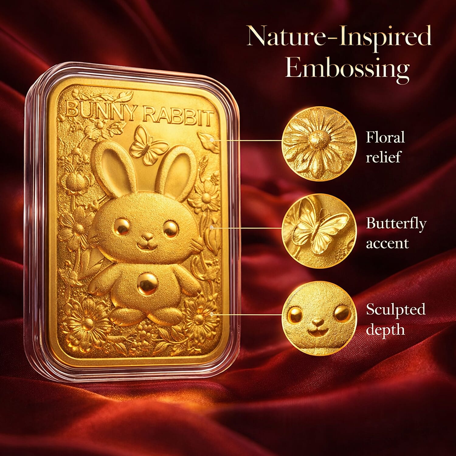 24K Yellow Gold Rabbit Embossed Foil
