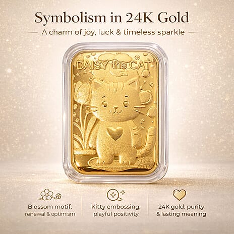 24K Yellow Gold Blossom Kitty Embossed