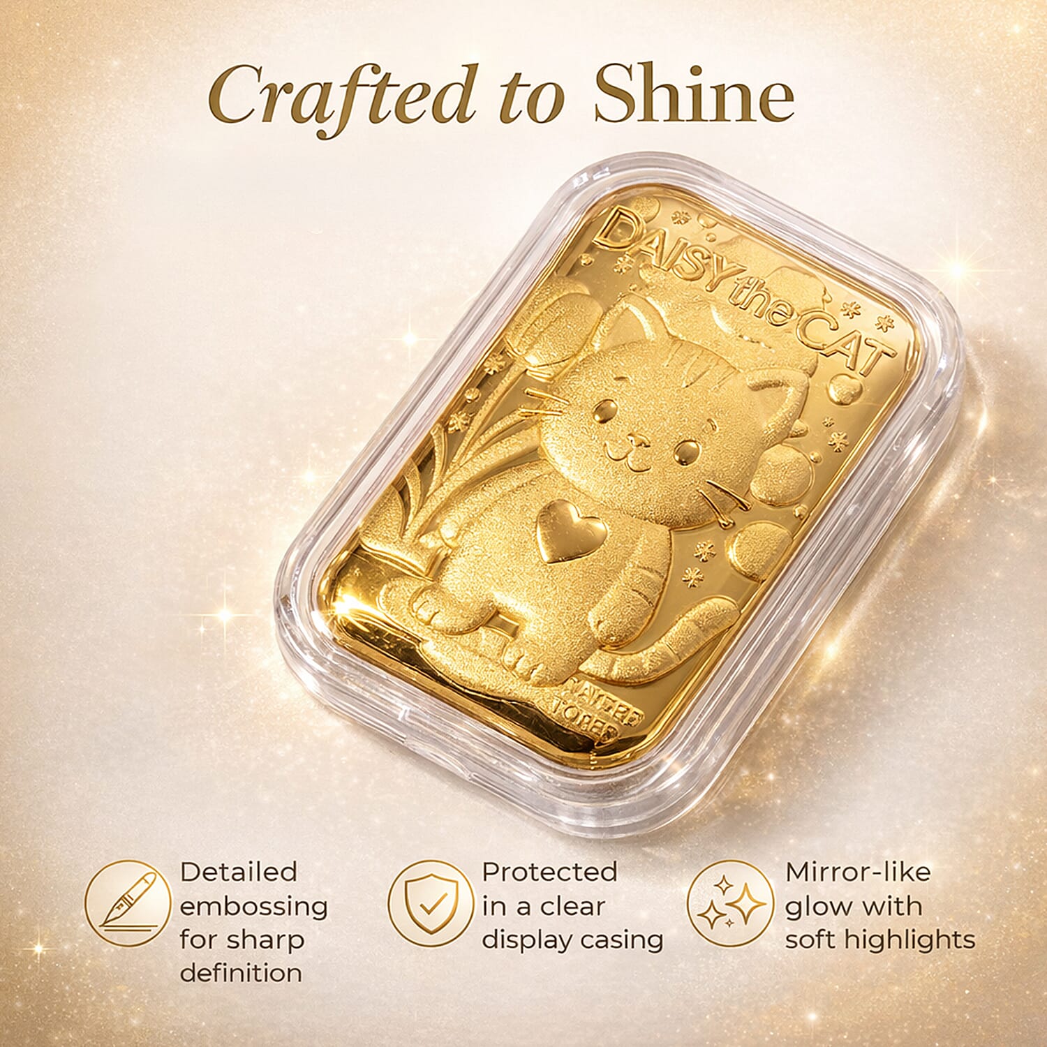 24K Yellow Gold Blossom Kitty Embossed