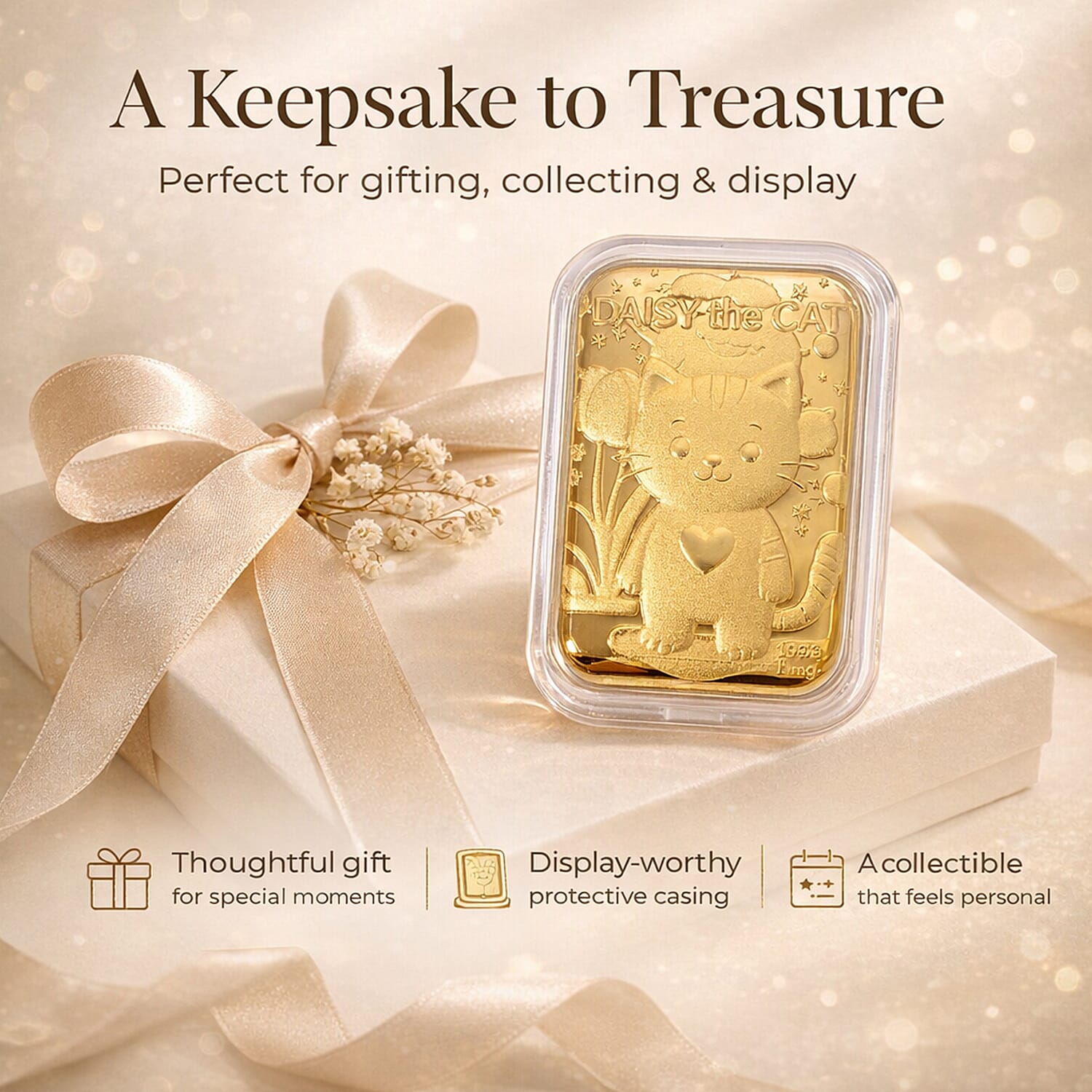 24K Yellow Gold Blossom Kitty Embossed