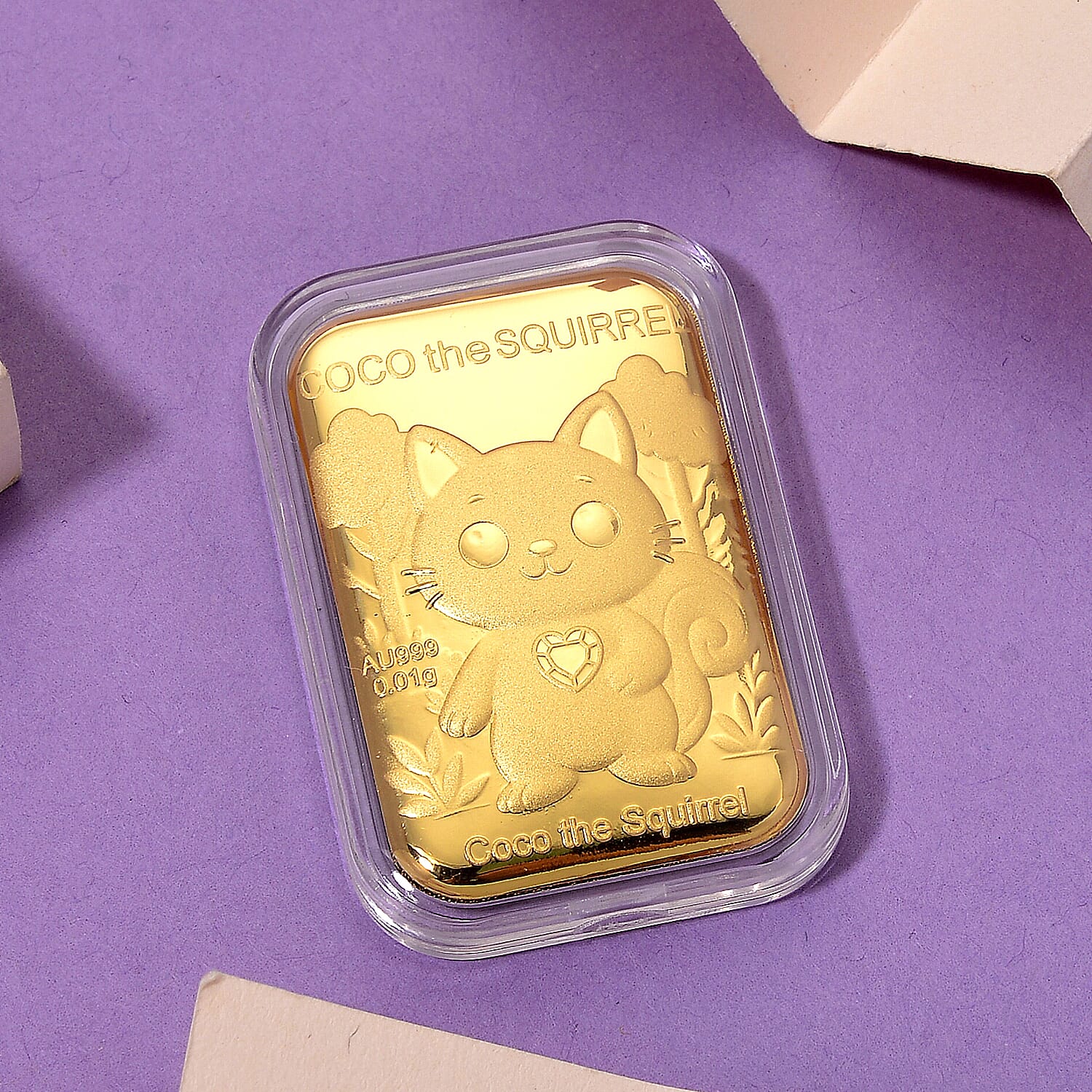 24K Yellow Gold Coco The Squirrel Embossed Foil