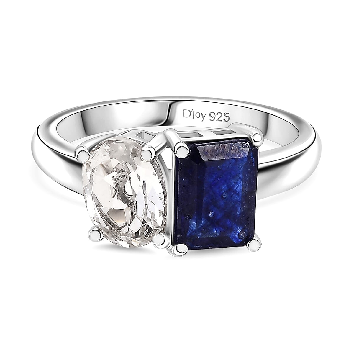 Designer Inspired - Masoala Sapphire & WhiteTopaz Ring in Rhodium Overlay Sterling Silver 3.72 Ct.