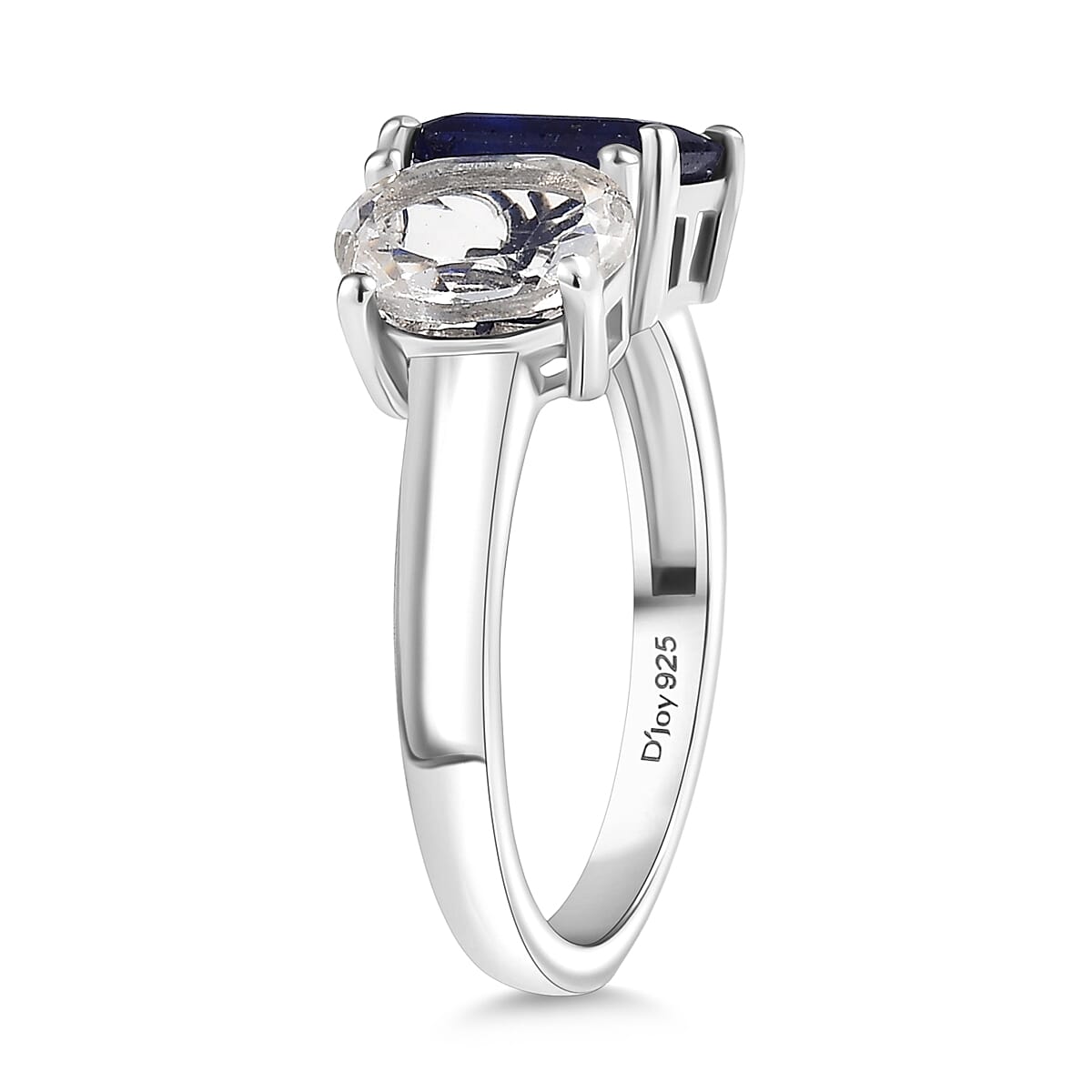 Designer Inspired - Masoala Sapphire & WhiteTopaz Ring in Rhodium Overlay Sterling Silver 3.72 Ct.