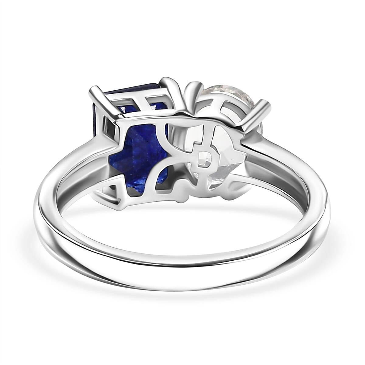 Designer Inspired - Masoala Sapphire & WhiteTopaz Ring in Rhodium Overlay Sterling Silver 3.72 Ct.