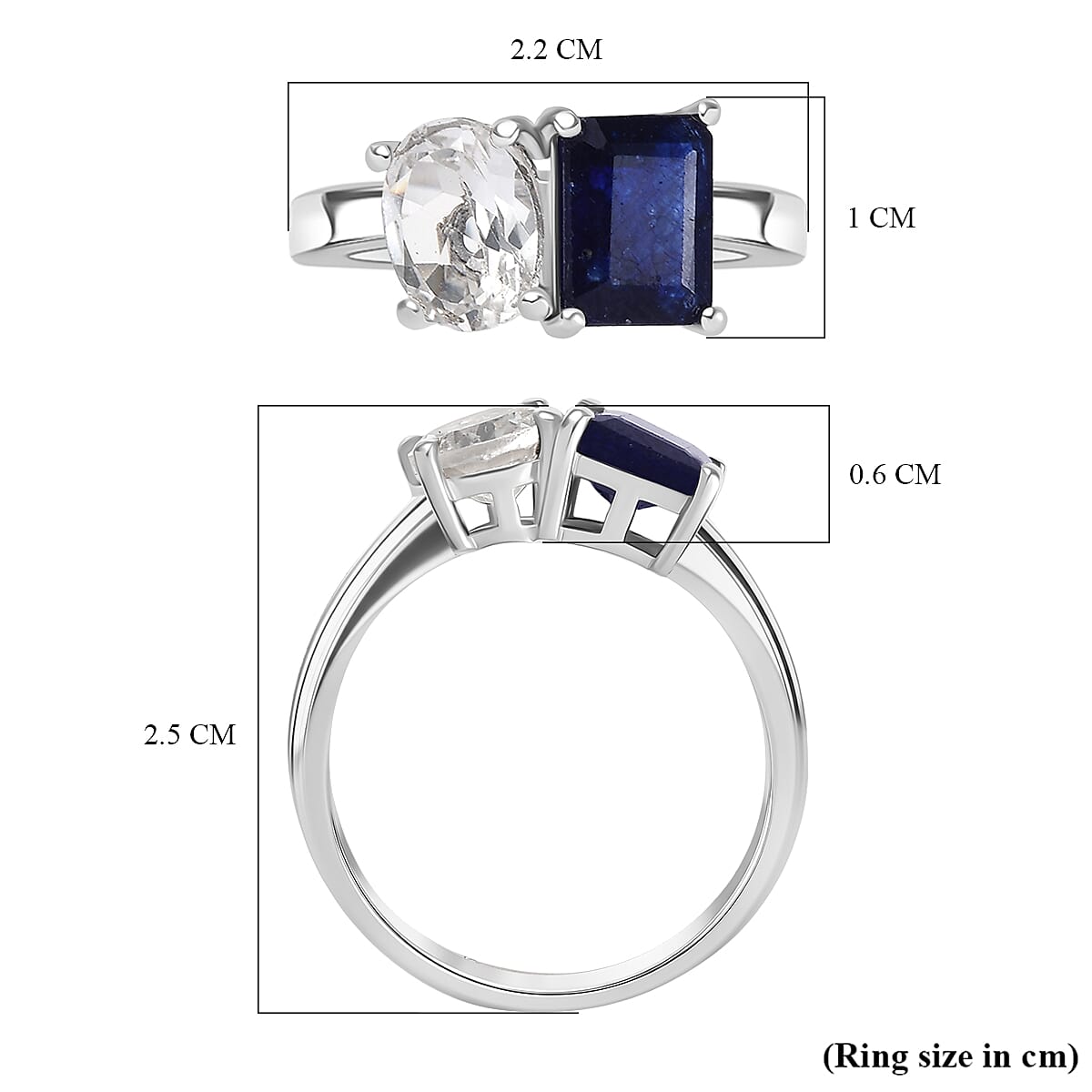 Designer Inspired - Masoala Sapphire & WhiteTopaz Ring in Rhodium Overlay Sterling Silver 3.72 Ct.