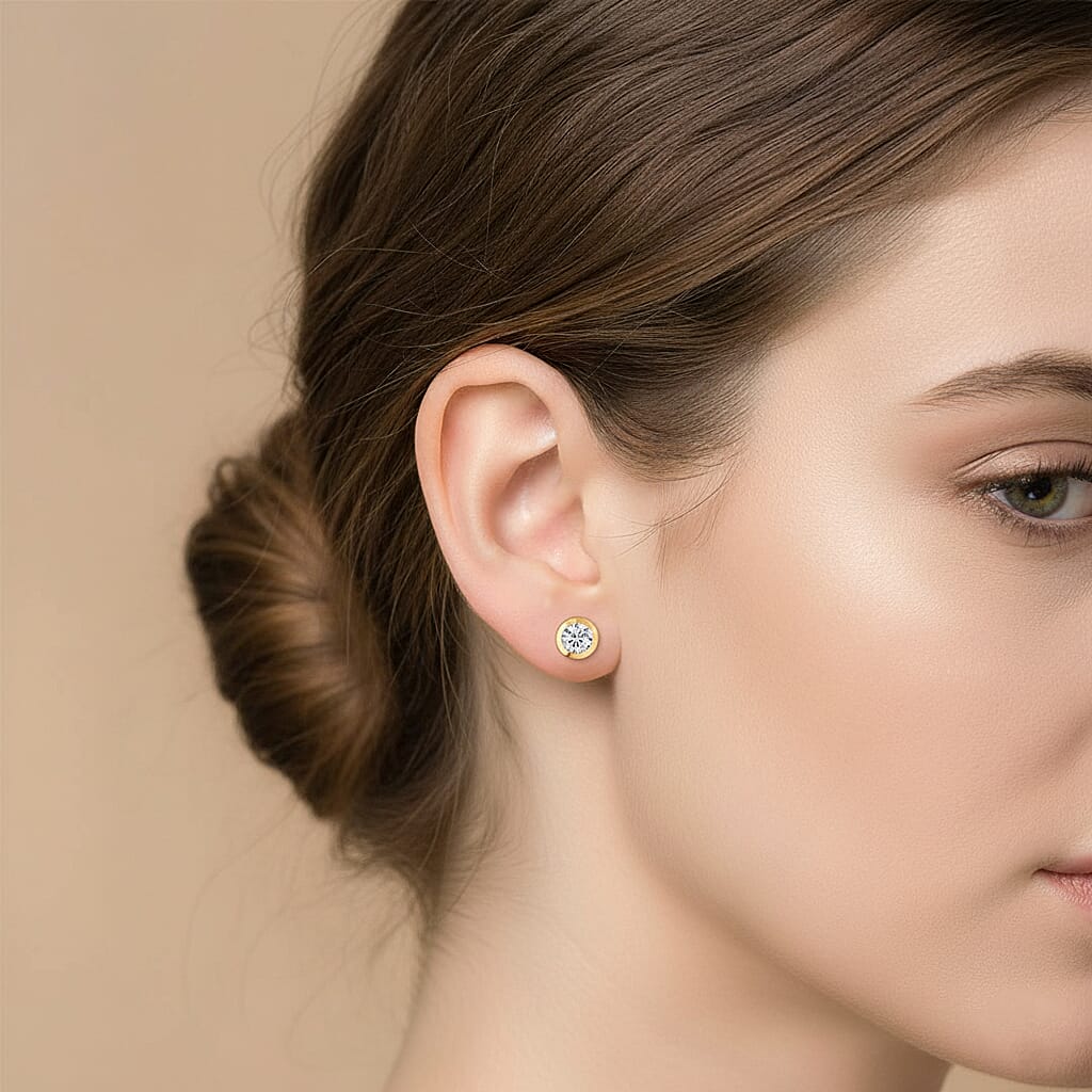 Luxuriant Lab Grown Diamond Solitaire Stud Push Post Earring in 18K Vermeil Yellow Gold Plated Sterling Silver 1.04 Ct.