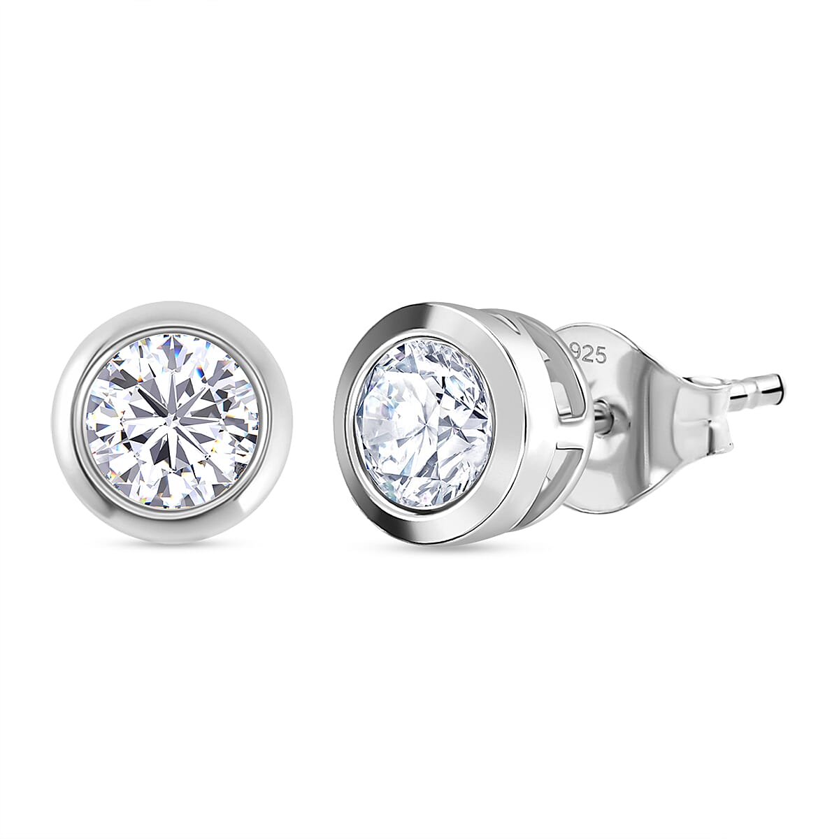 Luxuriant Lab Grown Diamond Solitaire Stud Push Post Earring in Rhodium Overlay Sterling Silver 1.04 Ct.