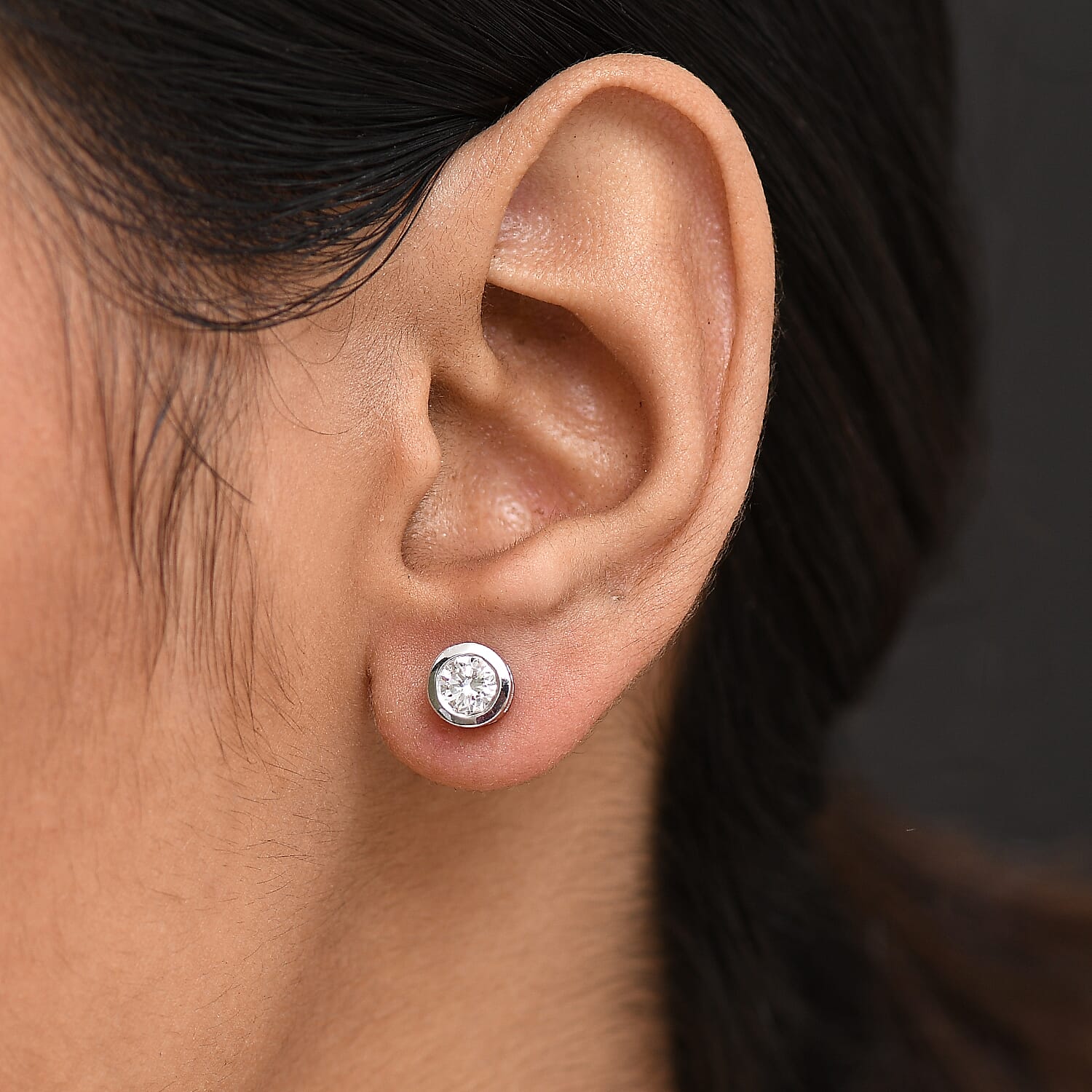 Luxuriant Lab Grown Diamond Solitaire Stud Push Post Earring in Rhodium Overlay Sterling Silver 1.04 Ct.