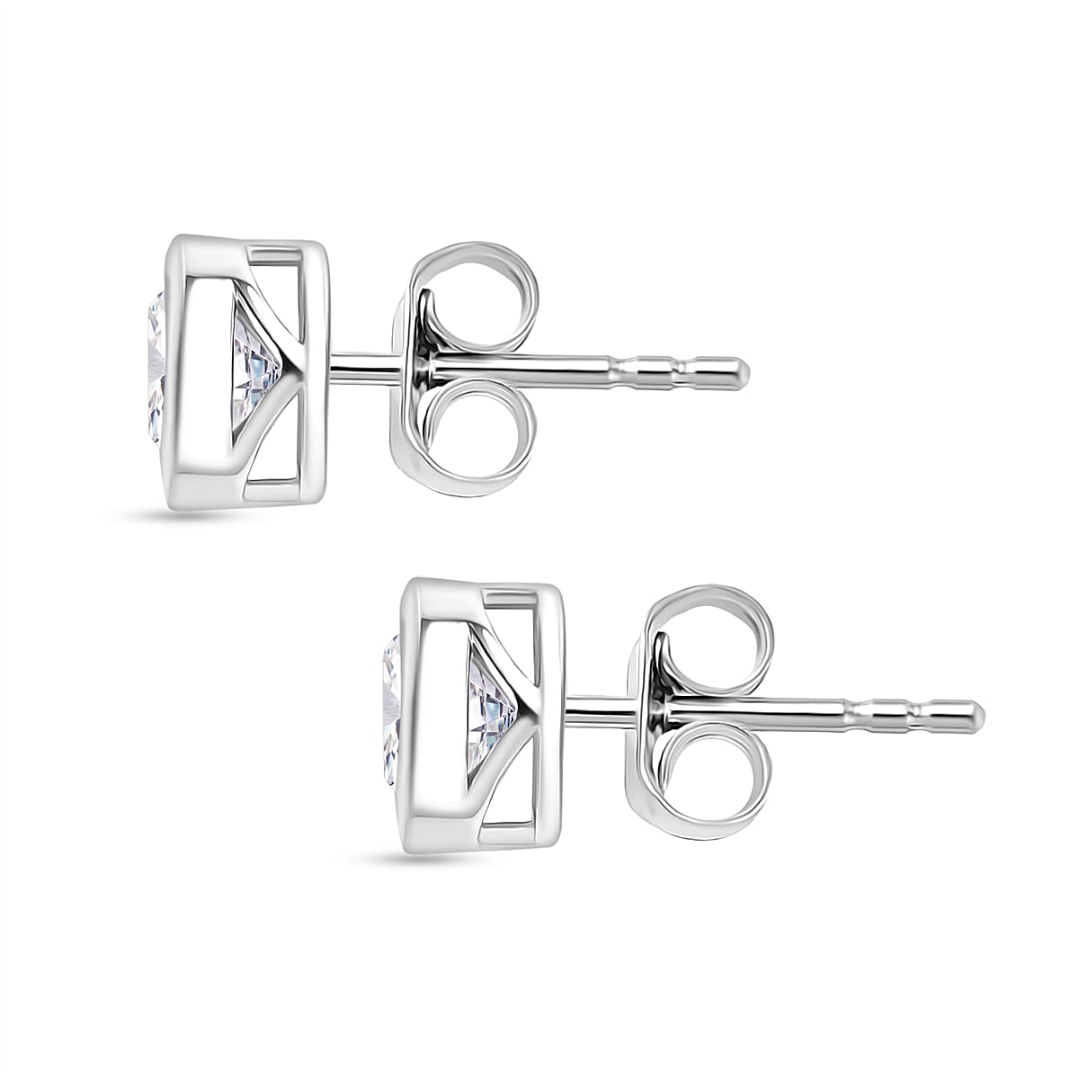 Luxuriant Lab Grown Diamond Solitaire Stud Push Post Earring in Rhodium Overlay Sterling Silver 1.04 Ct.
