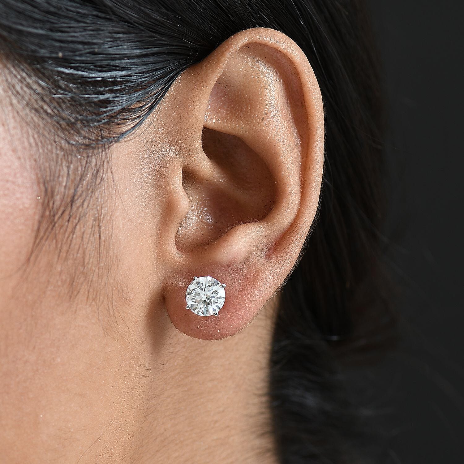 Luxuriant 9K White Gold SGL Certified Lab Grown Diamond (SI-GH) Solitaire Stud Push Post Earring 3.00 Ct.