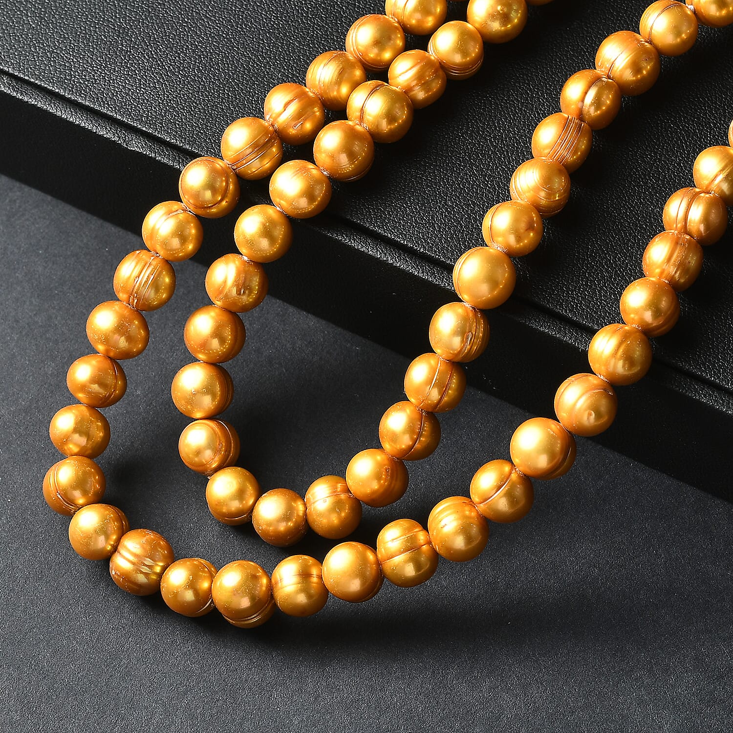 Golden Dyed Pearl Stone Necklace (Size 44) 640.00 Ct.