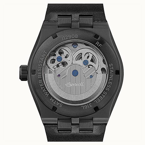 Ingersoll 1892 Broadway Skeleton Dial 5ATM 43mm Black Stainless Steel Case Mens Watch with Black Silicone Strap
