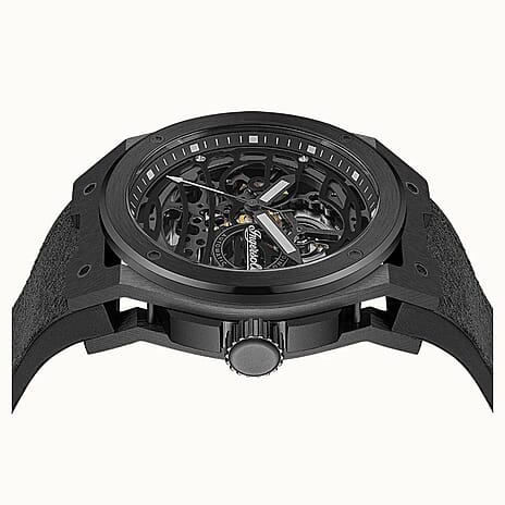 Ingersoll 1892 Springfield Skeleton Dial 5ATM 48mm Black Stainless Steel Case Mens Watch with Black Silicone Strap