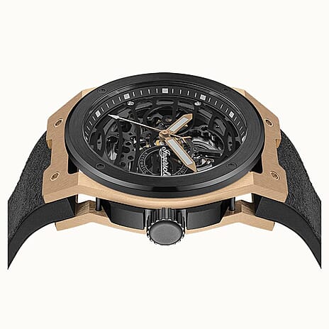 Ingersoll 1892 Springfield Skeleton Dial 5ATM 48mm Black - Bronze Stainless Steel Case Mens Watch with Black Silicone Strap