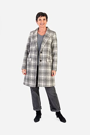 Closeout Deal- The Classic Crombie Tailored Coat With Pockets (Size M) - Grey Check