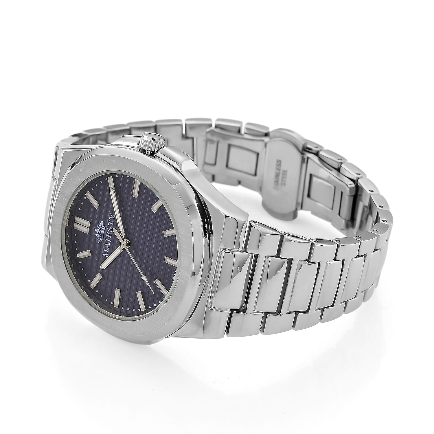 ONE TIME DEAL - Majesty Miyota 2035 Movement 3ATM Water Resistant Navy Blue Hydraulic Dial Watch with Silver Colour Strap