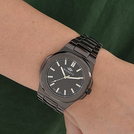 Majesty Miyota 2035 Movement 3ATM Water Resistant Black Hydraulic Dial Watch with Black Colour Chain Strap