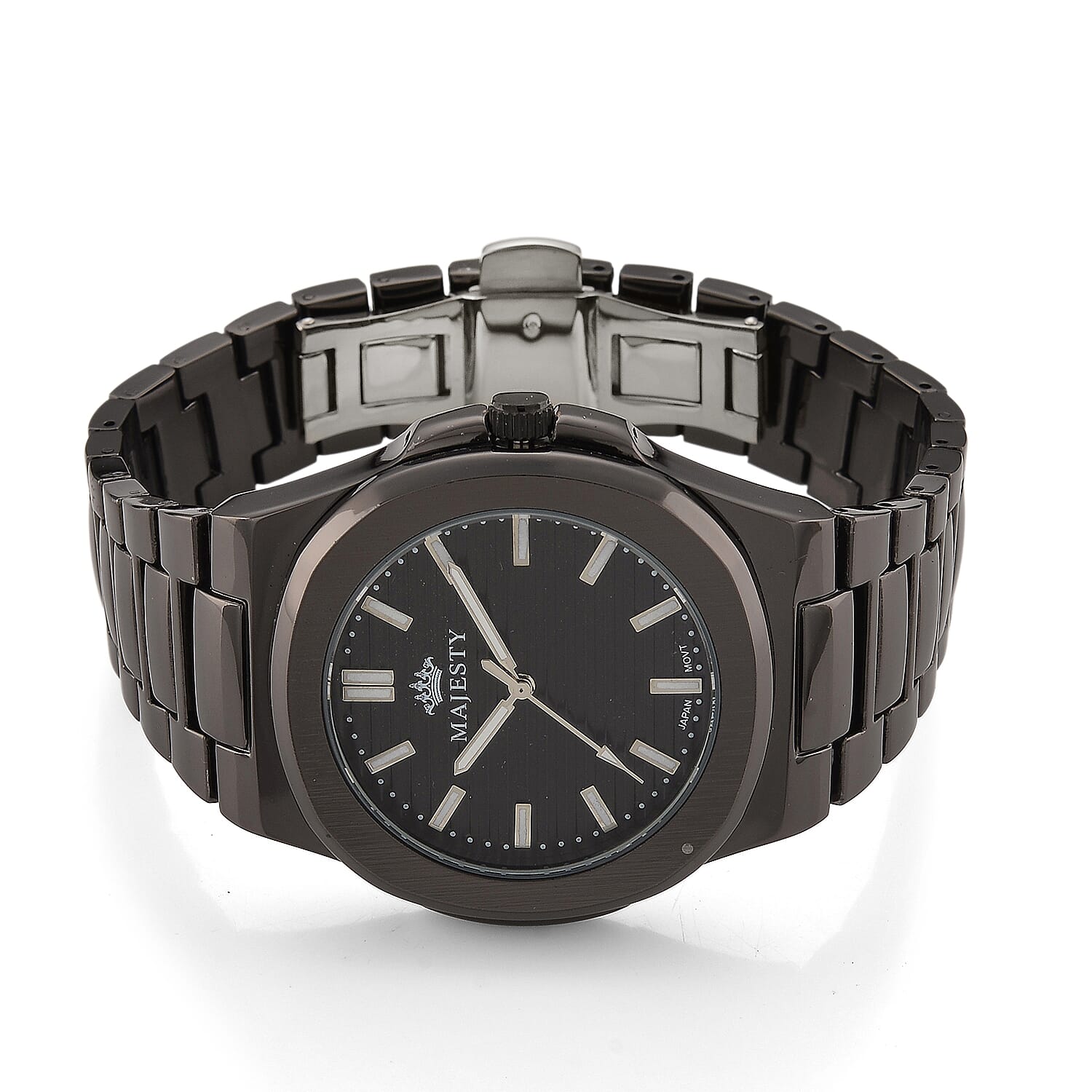 Majesty Miyota 2035 Movement 3ATM Water Resistant Black Hydraulic Dial Watch with Black Colour Chain Strap