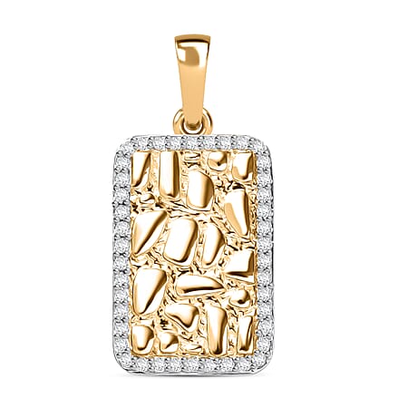 9K Yellow Gold Moissanite Textured Rectangular Halo Pendant