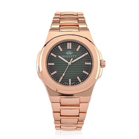BRAND NEW -- Majesty Miyota 2035 Movement 3ATM Water Resistant Green Gradient Hydraulic Dial Watch with Rose Gold Colour Chain Strap